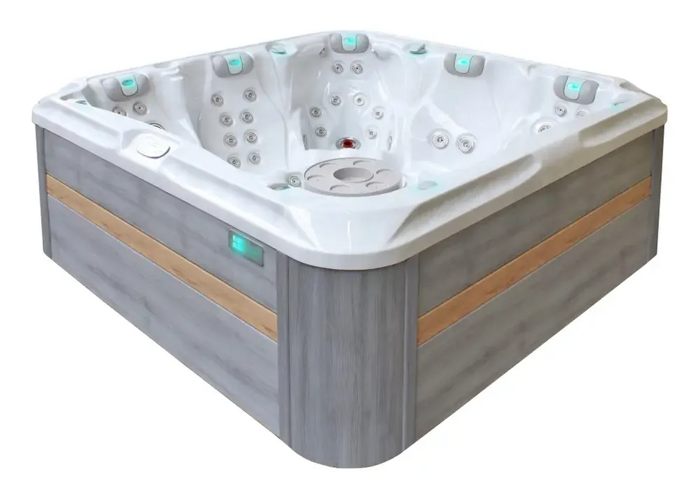 Modern vit och grå PassionSpa Devotion Spabad med träimitation