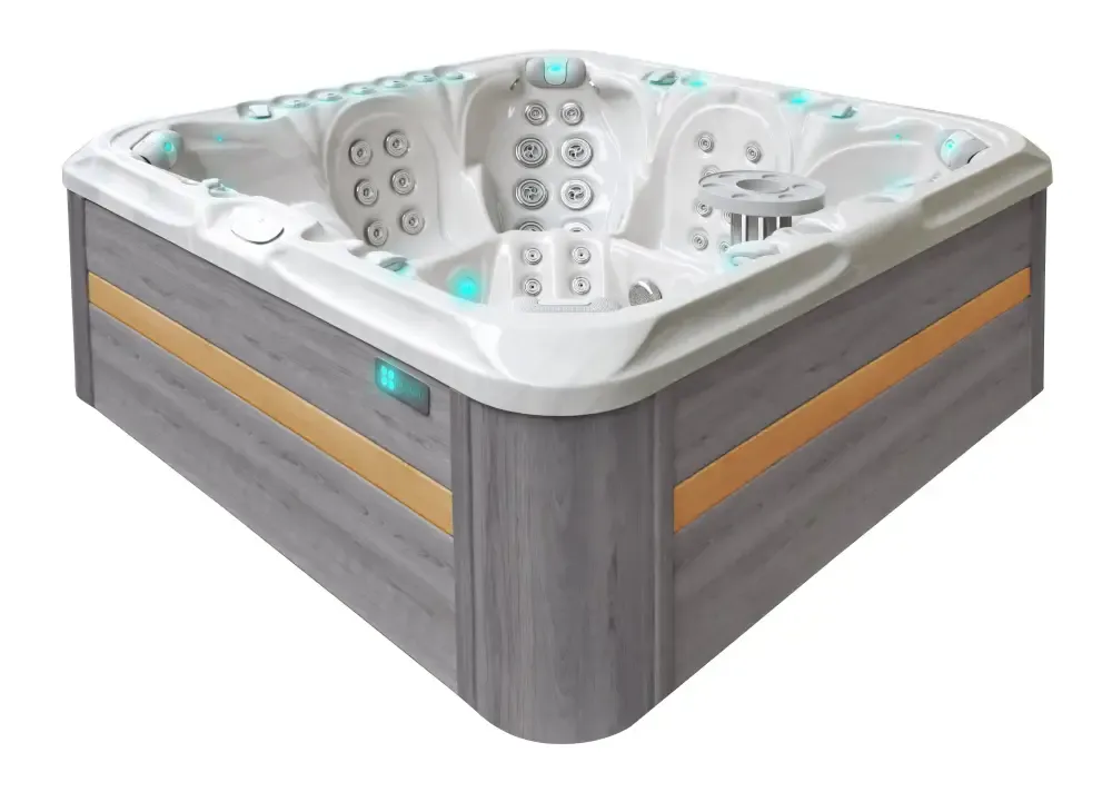 Modern PassionSpa Excite Mighty Wave Spabad i grått med orange accenter och LED-belysning