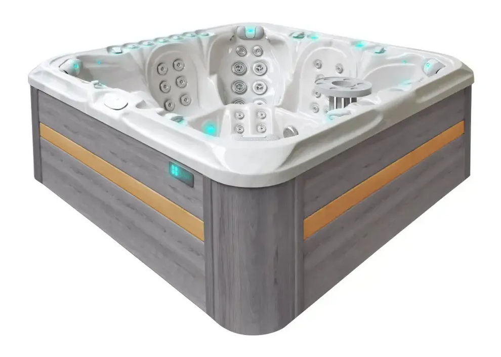 Modern PassionSpa Excite Mighty Wave Spabad i grått med orange accenter och LED-belysning