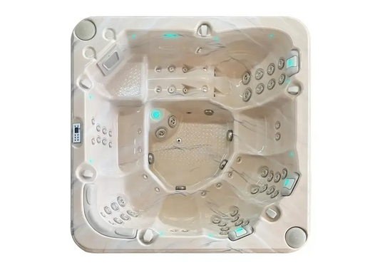PassionSpa Reflect Spabad i beige marmormönster med LED-belysning och jetplatser