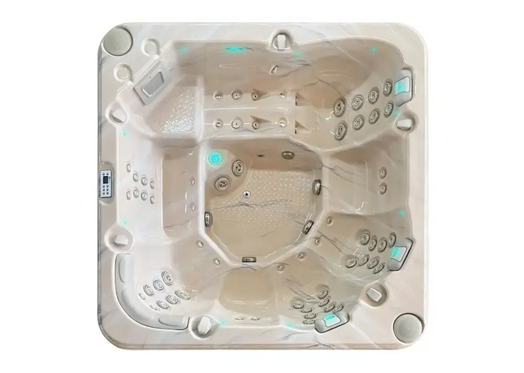 PassionSpa Reflect Spabad i beige marmormönster med LED-belysning och jetplatser