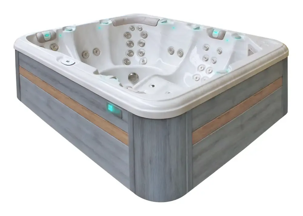 PassionSpa Repose-spabad – moderne utforming, grå utforming, treimitasjon, hvite massasjedyser