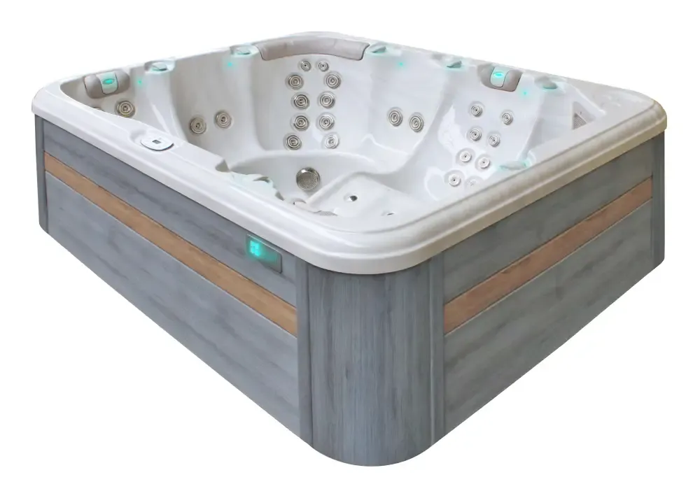 PassionSpa Repose-spabad – moderne utforming, grå utforming, treimitasjon, hvite massasjedyser