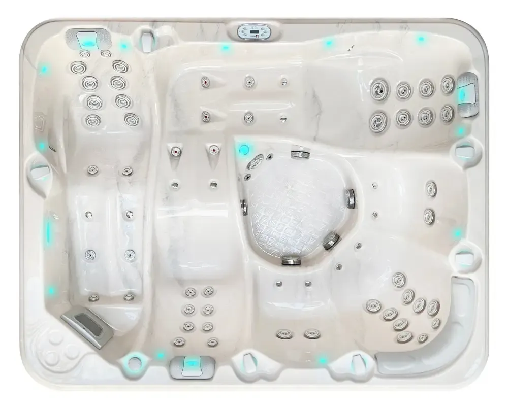 PassionSpa Repose-spabad – Pure Collection, hvit akryl, sølvfargede massasjedyser, blå LED-belysning