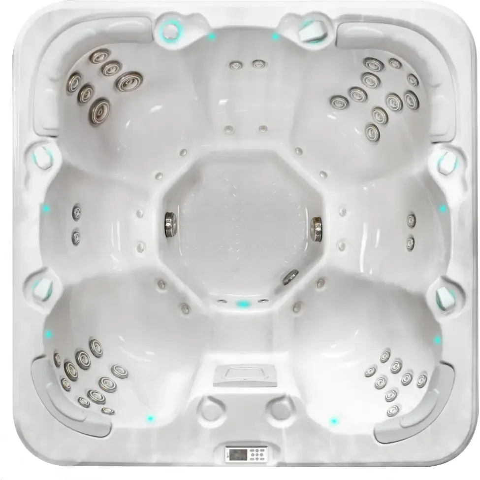 PassionSpa Rewind-spabad – Pure Collection, hvit innside, sitteplasser, massasjedyser, blå LED-belysning