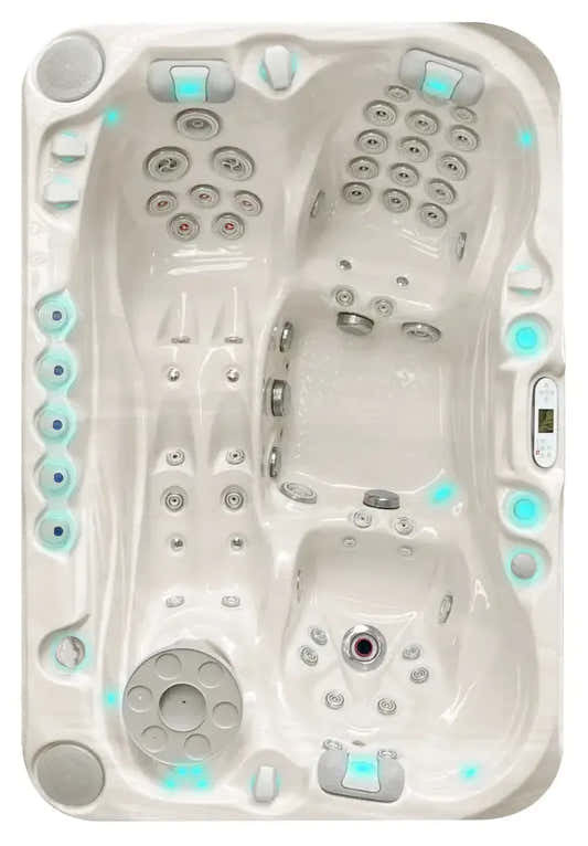 PassionSpa Sensation Spabad med vita akryl, jetmunstycken och blå LED-belysning