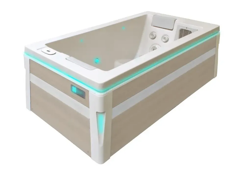 PassionSpa Serene 2 Spabad med beige-vit modern design och turkosa LED-ljuskanter