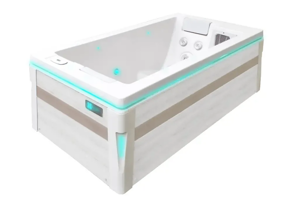 PassionSpa Serene 2 Spabad med vit beige träimitation och turkosa LED-ljus