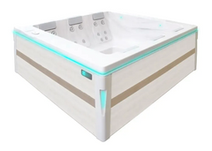 PassionSpa Serene 6-spabad – moderne utforming, beige og hvit, turkis LED-belysning