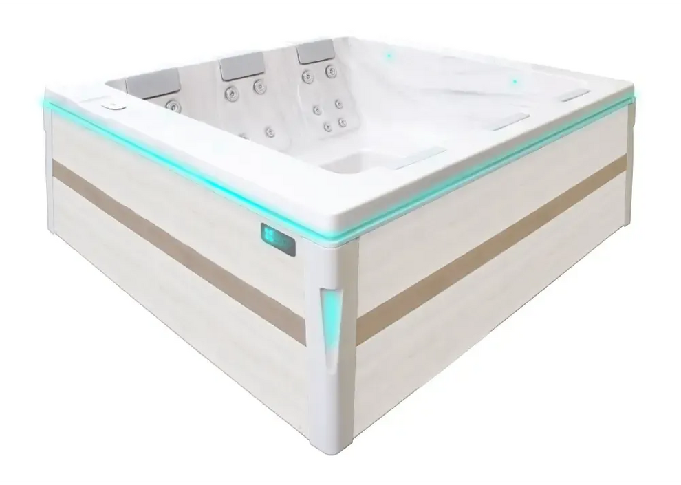 Modern PassionSpa Serene 6 vit beige spabad med turkosa LED-belysning