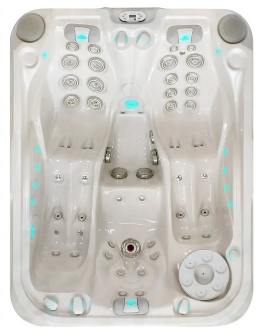 PassionSpa Soulmate Signature Collection vit spabad med silvermunstycken blå LED-belysning