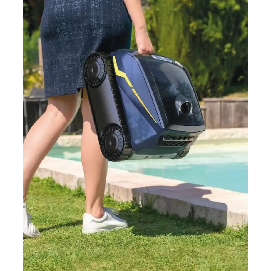 Blå och gul Poolrobot Zodiac Freerider RF 5400 iQ med svarta gummilarver, trådlös frihet