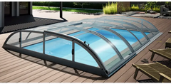 Dallas-bassengtak – 3 x 6, moderne utforming, hvelvet utforming, klare paneler, svart metallramme