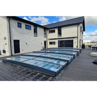 Pooltaket Icon med sarg klarplast antracit, modern glasöverbyggnad