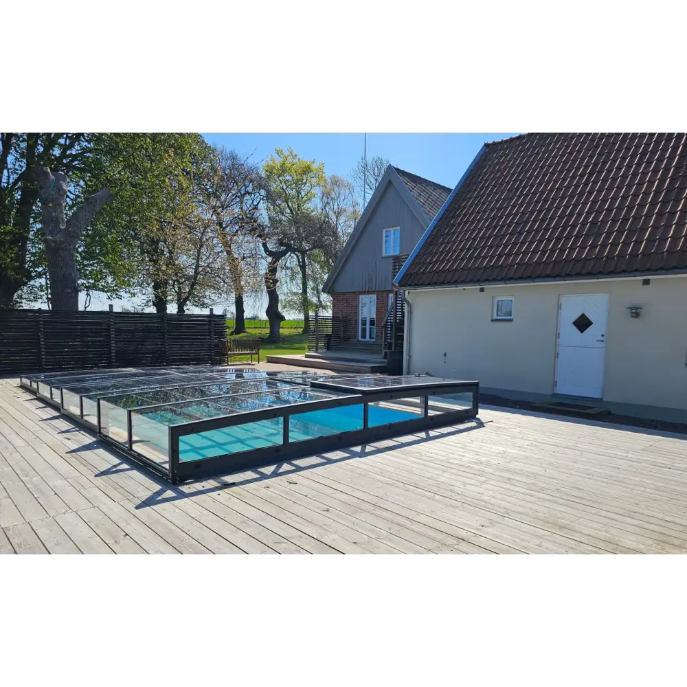 Pooltak Icon Kit för rektangulär inglasad swimmingpool med svart metallram
