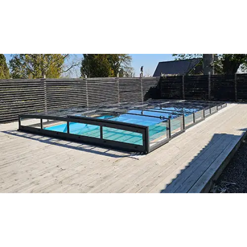 Pooltak Icon Kit med svart ram glasöverdrag för modern inomhuspool