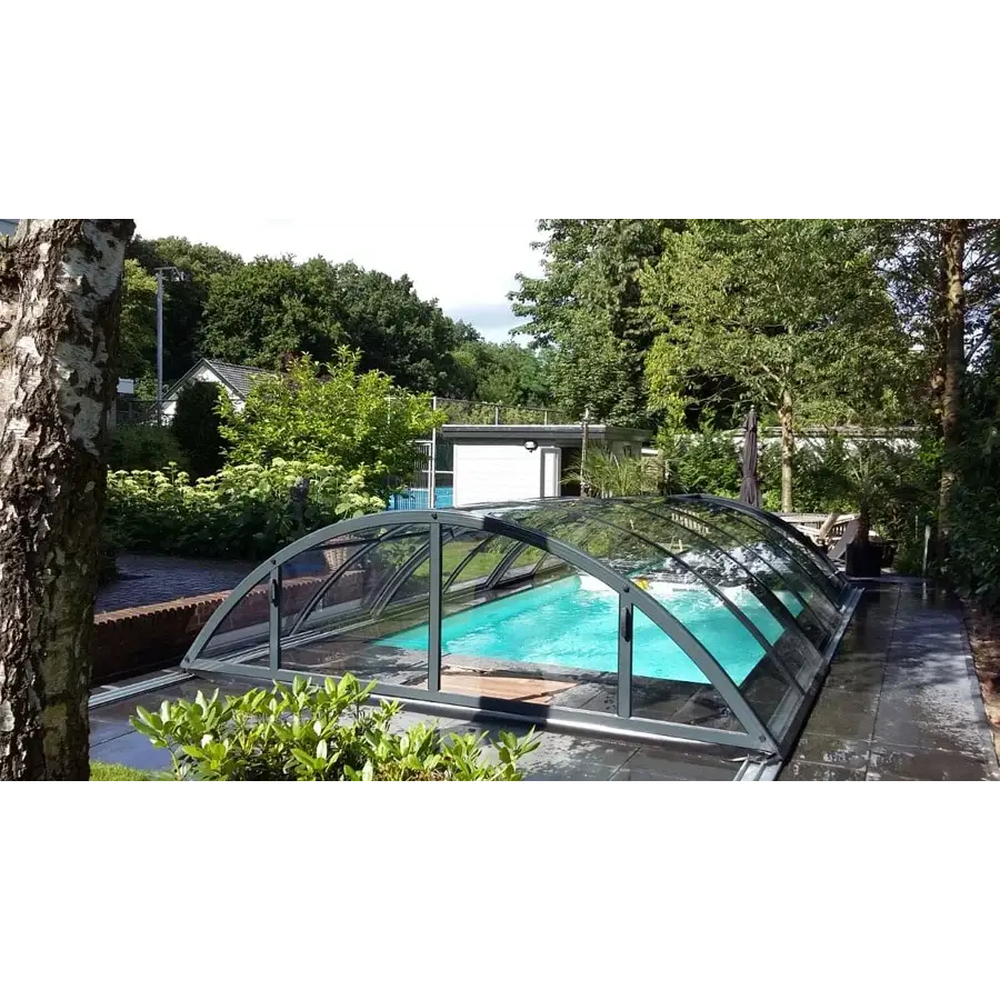 Pooltak Klasik med extra starka profiler över turkos pool