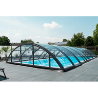 Elegant bågformat pooltak med extra starka profiler i svart ram