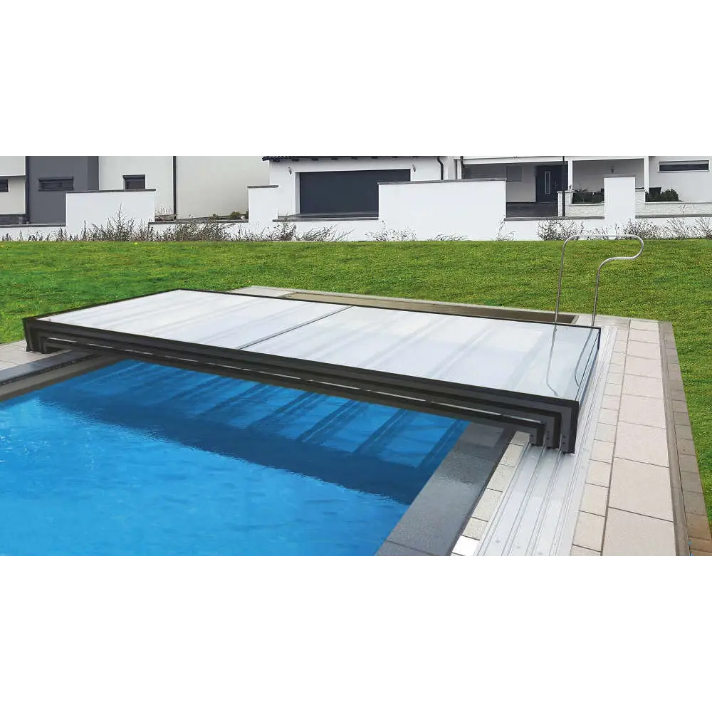 Modern Mästare Plus 4x8 glaspooltäckning med års garanti i vitt och svart