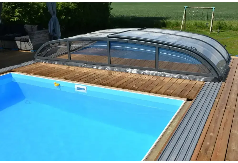Pooltak Nivo Kit 860B med kurvad transparent glas och grå ram