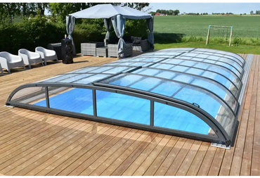 Moderna pooltak Nivo Kit 860B med böjd glas och grå ram
