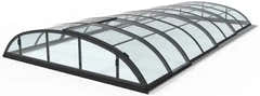 Smart-bassengtak – moderne utforming, hvelvet utforming, klar kanalplast, svart ramme