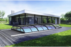 Smart-bassengtak – moderne utforming, hvelvet utforming, klar kanalplast, svart ramme