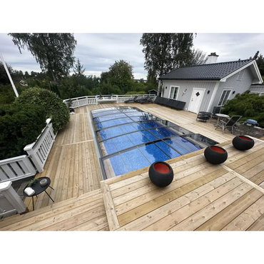 Rektangulärt Pooltak Sydney 3×6 med glasöverdrag, blåvatten och enkelskena i antracit