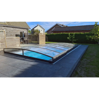 Pooltak Sydney i blåtonat glas med slank antracit metallram för bygga pool