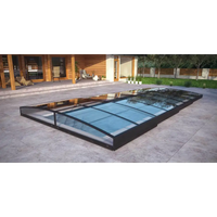 Pooltak Sydney 4x7 med svart ram och transparenta paneler