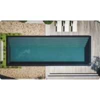 Pooltime Exklusiv ovanmark PP pool med rektangulär oändlighetspool i djup teal och svarta kakelkanter