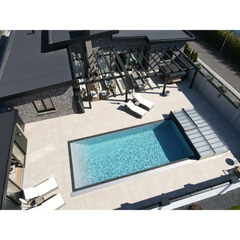 Pooltime Exclusive PP-basseng, 12 mm – rektangulær form, klart blått vann, mørkegrå fliskanter, utendørs