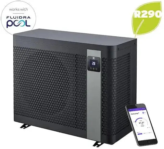 Zodiac Z260iQ MD4 10kW svart rektangulär poolvärmare med silverpanel och digital temperaturdisplay