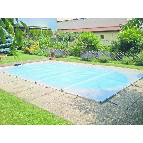 Blå pooltäckning för pool inkl handenhet