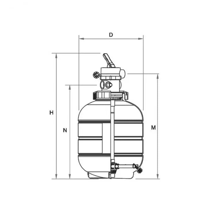Vit sandfilter Millenium toppmonterad med manometer och handtag