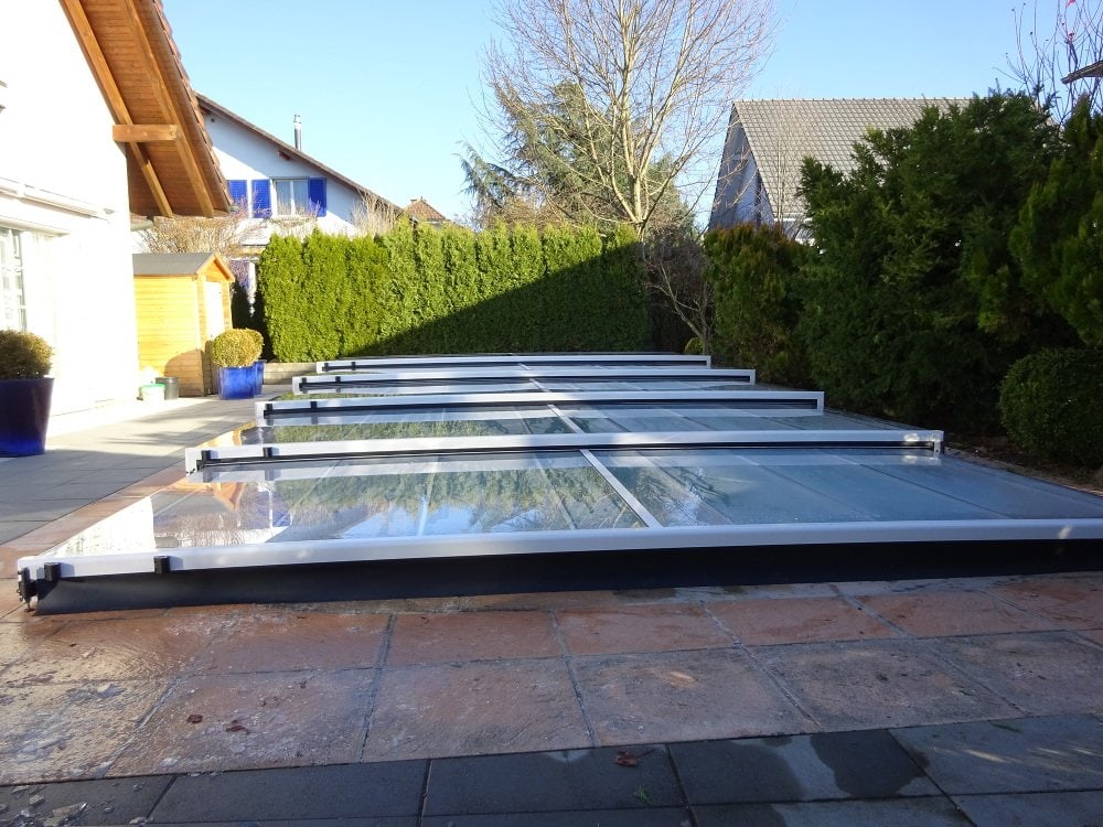 Bassengtak Master PLUS 4×8 enkelt skinne, 6 mm klar plast