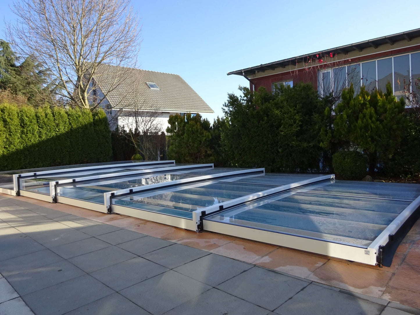 Bassengtak Master PLUS 4×8 enkelt skinne, 6 mm klar plast