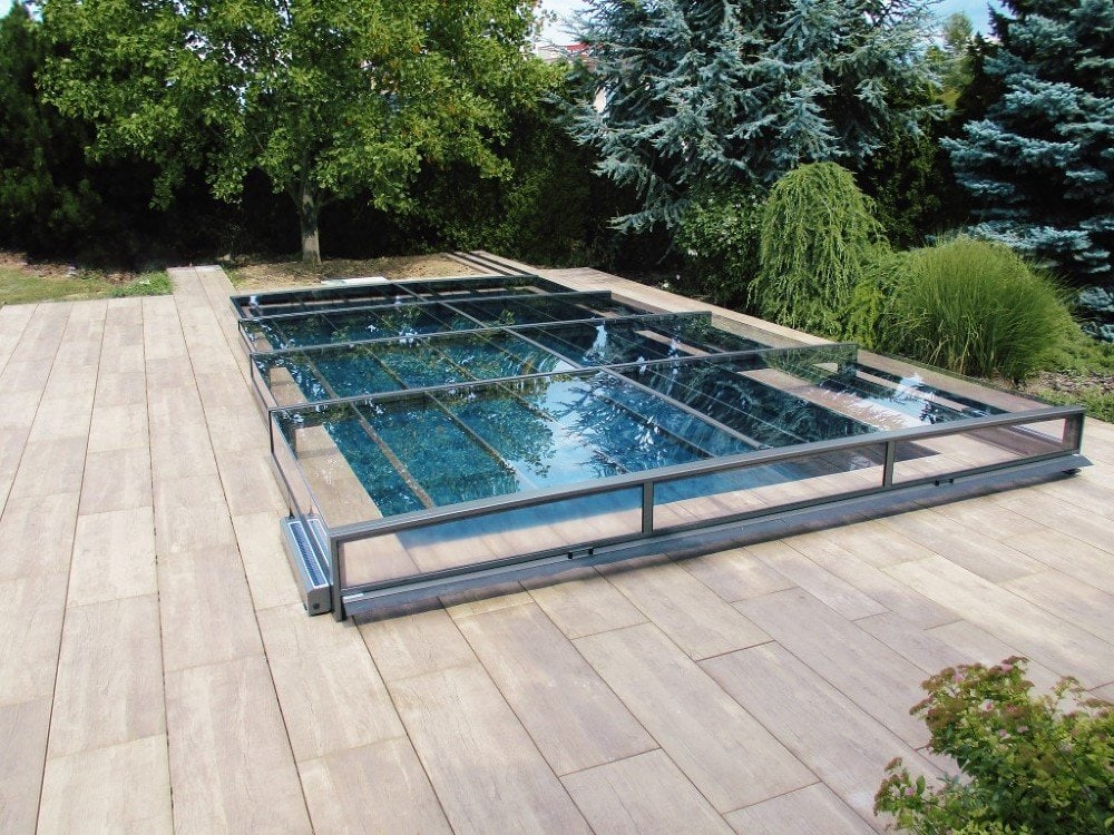 Bassengtak Master PLUS 4×10 enkel skinne, 6 mm klar plast
