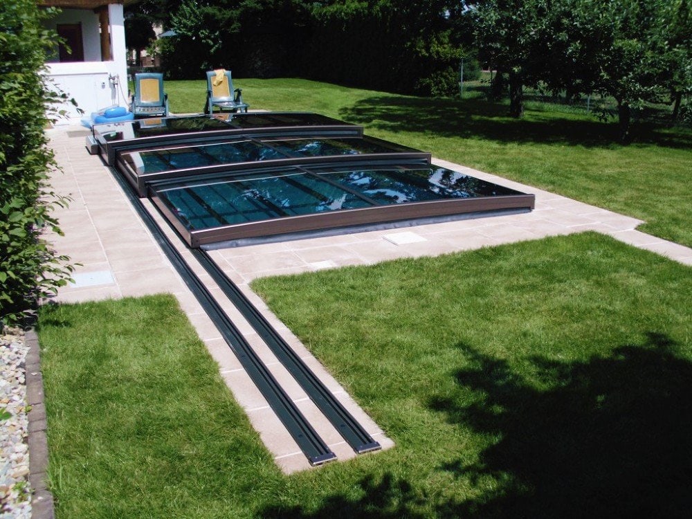 Bassengtak Master PLUS 4×8 enkelt skinne, 6 mm klar plast