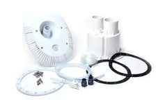 ThermoPP Qbig-bassengpakke – hvit bassengpumpe i plast, ribbet overflate, sentralt innsug