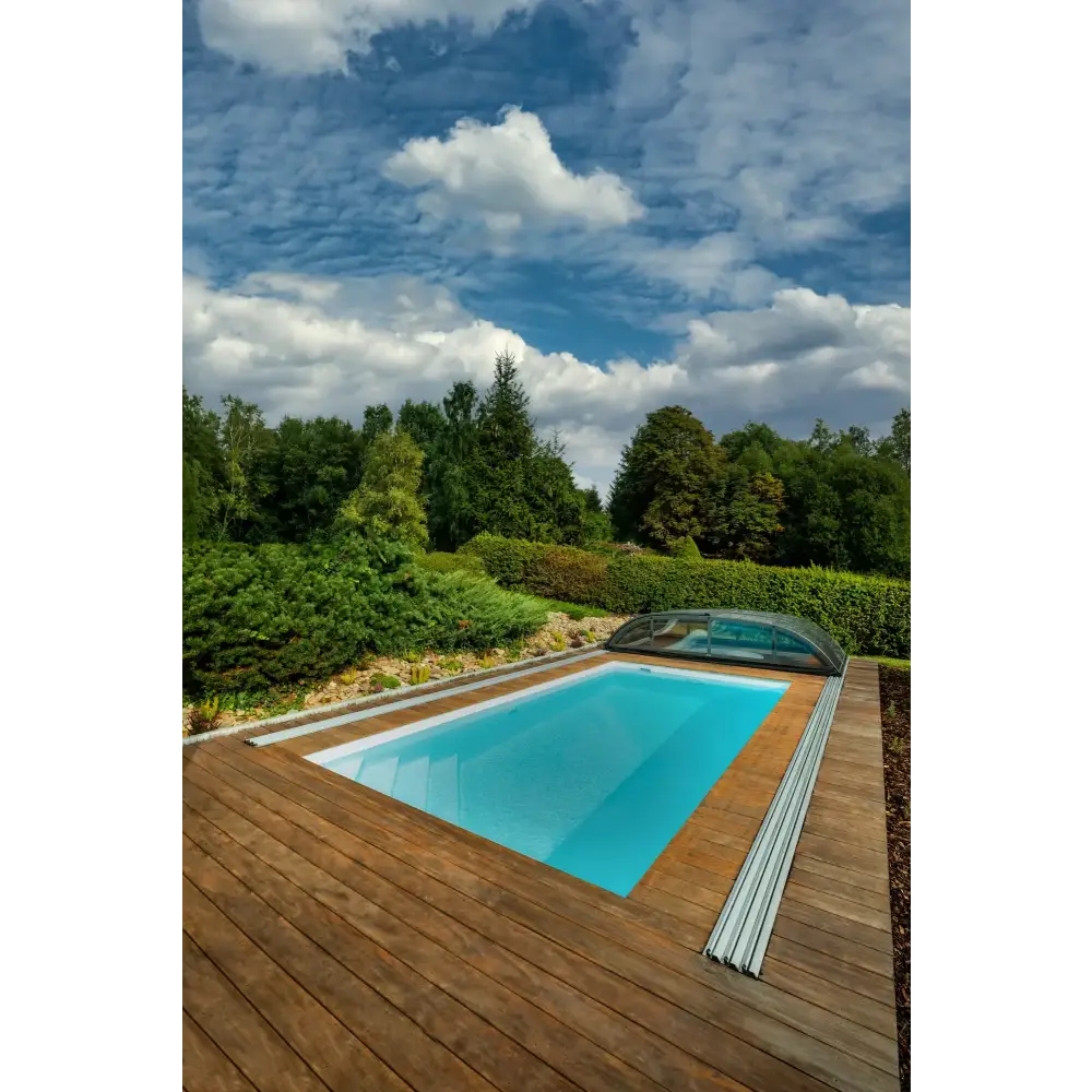 Rektangulär ThermoPP Poolpaket QBig med klarblått vatten och glaslock