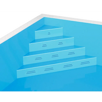 Blå pooltrappa med räfflor och vit kant i ThermoPP Poolpaket QBig Overflow