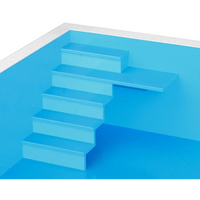 Blå pooltrapp i ThermoPP Poolpaket Qbig Overflow 3×6 med glansig minimalistisk design