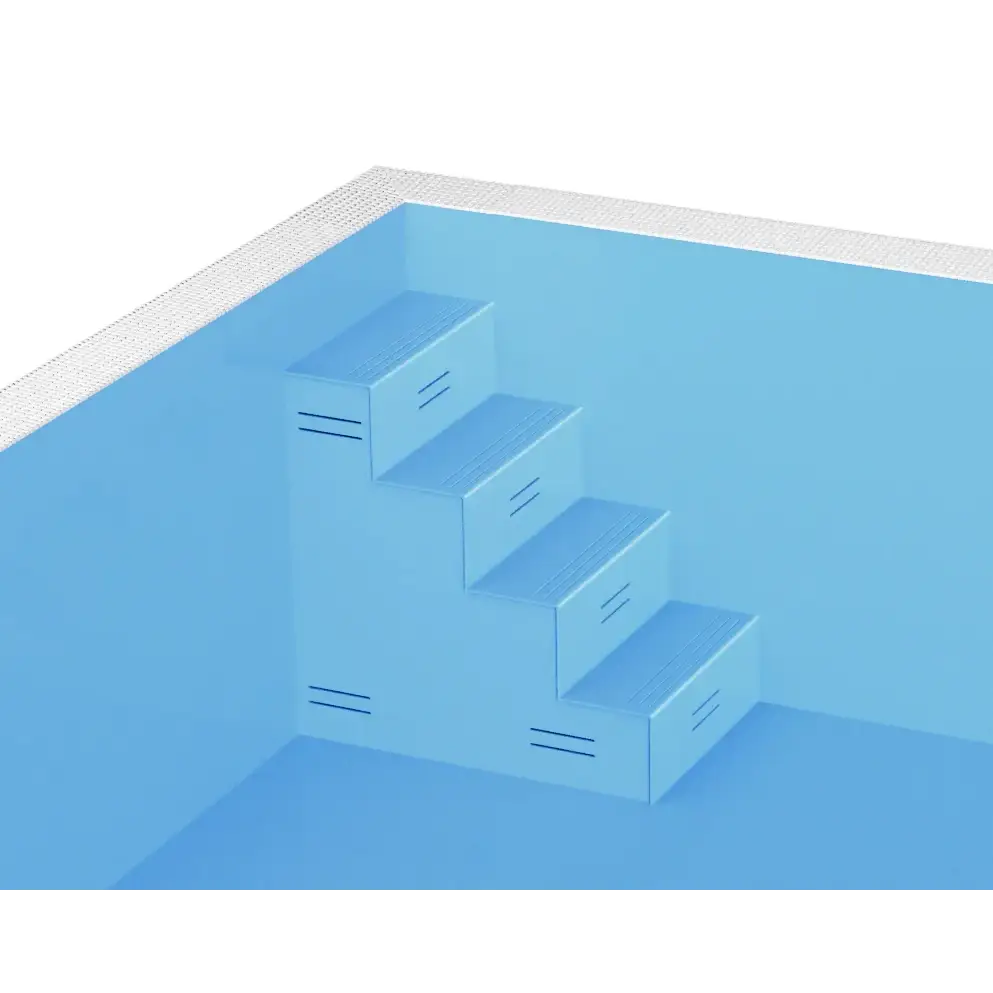 Blå pooltrapp med texturerade steg och grepp för ThermoPP Poolpaket QBig Overflow 3×6