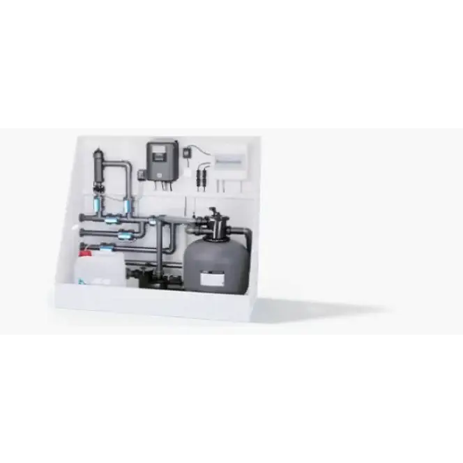 Grå cylindrisk sandfiltertank i ThermoPP Poolpaket QBig Overflow 3×6