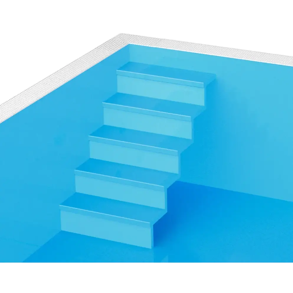 Blå pooltrapp med släta steg i ThermoPP Poolpaket Qbig Overflow 3×7