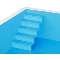 Blå pooltrapp med släta steg i ThermoPP Poolpaket Qbig Overflow 3×7