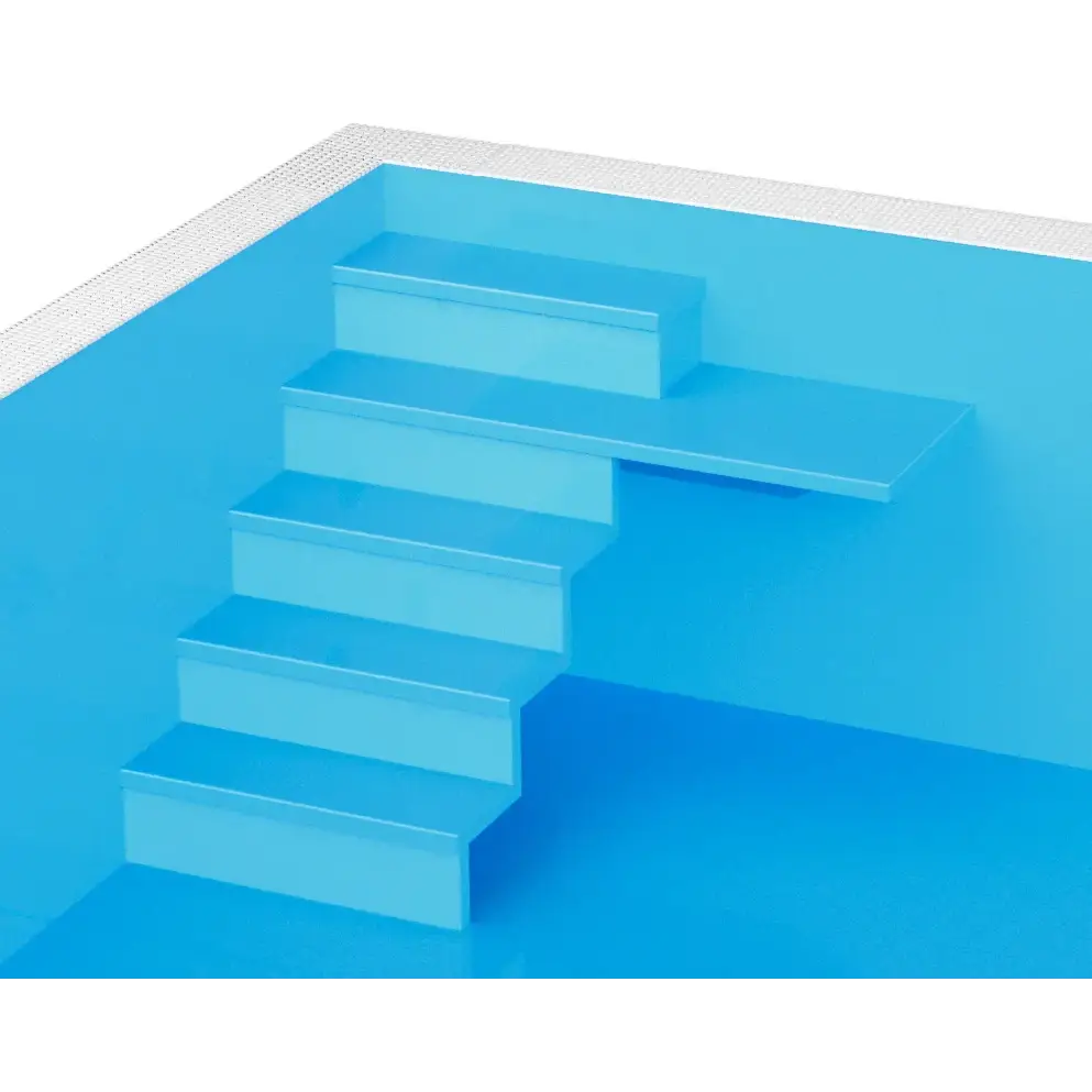 Blå pooltrapp med glansig yta i ThermoPP Poolpaket QBig Overflow 3×7