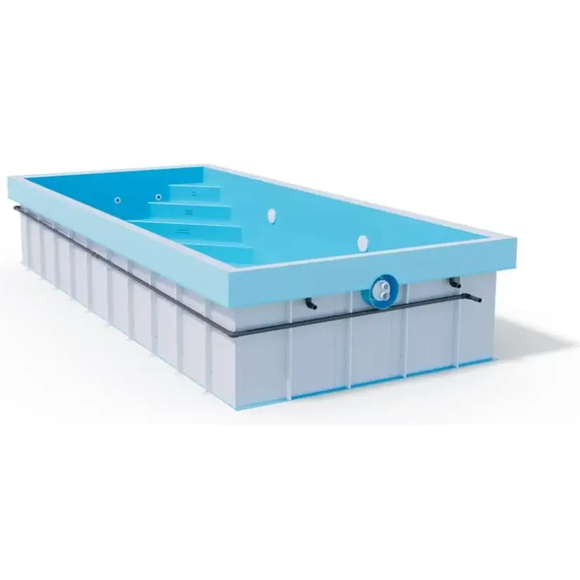 Rektangulär markpool ThermoPP Poolpaket QBig Overflow 3×7 med ljusblå insida
