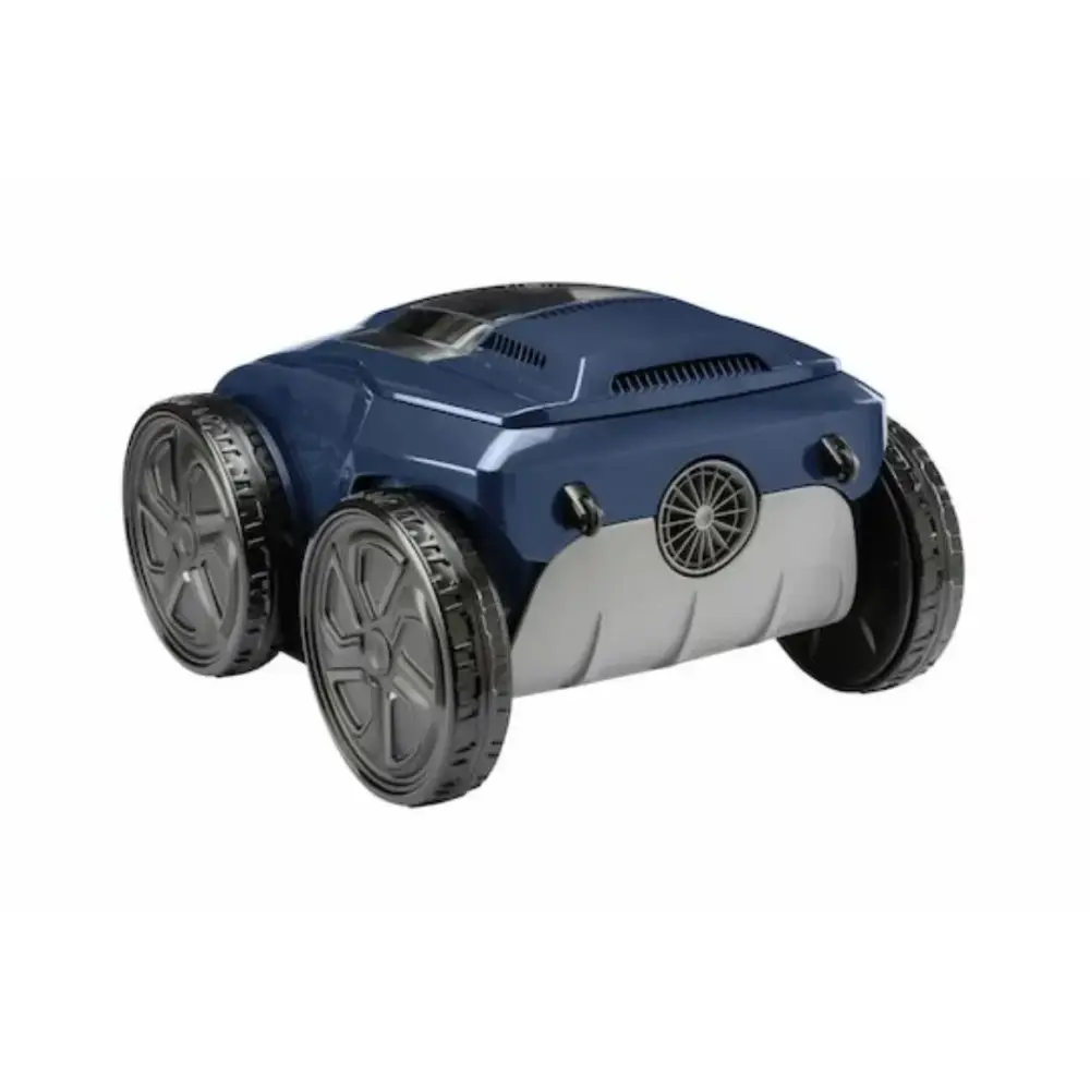 Zodiac Alpha poolrobot med blå-grå design, konstant cyklonal aspiration och svarta hjul